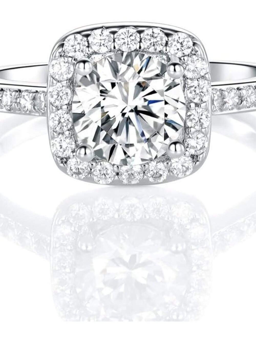 18K White Gold Plated Cubic Zirconia Promise Halo Engagement Promise Eternity Ri
